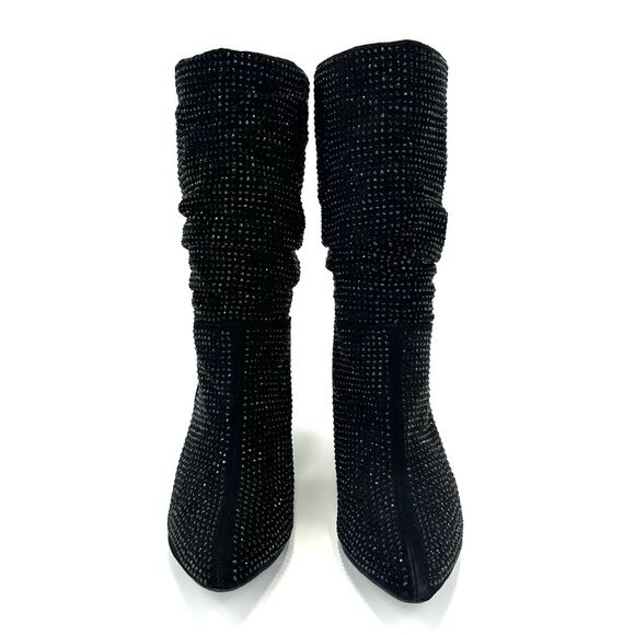 Report Cache Black Boot Size 10 Embellished Pleated/Slouchy Almond Toe Cone Heel - Picture 9 of 9